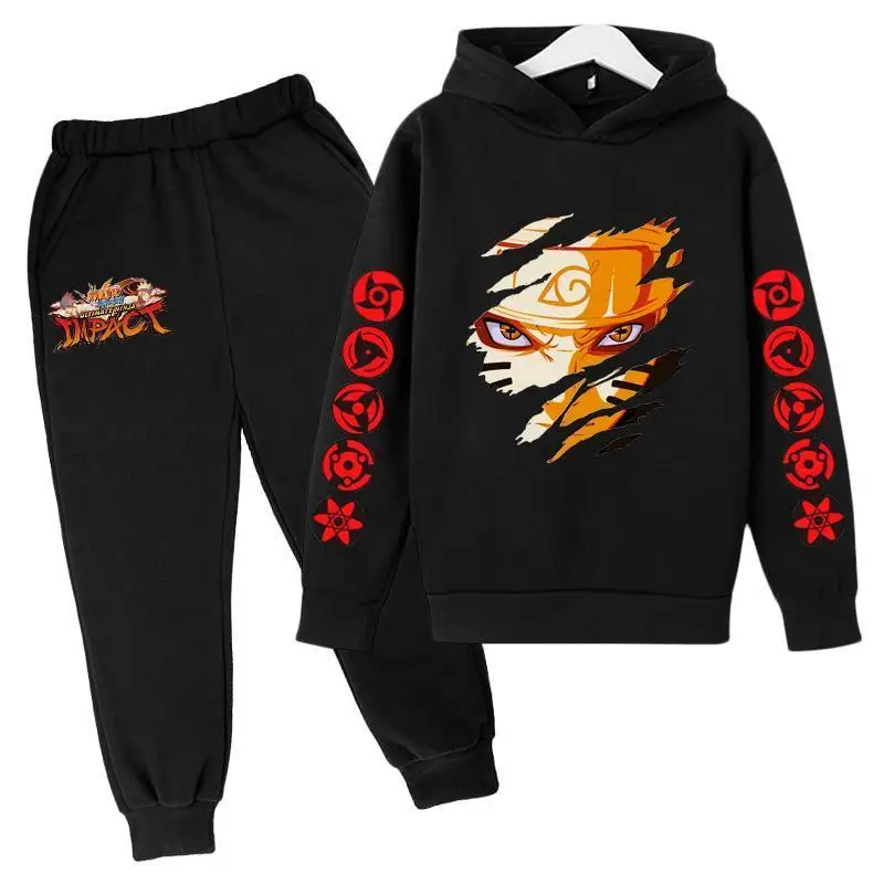 

Primavera e autunno 4-14 Unisex Casual cotone giappone Anime Ninja Graphic Pullover per bambini felpa con cappuccio pantalone