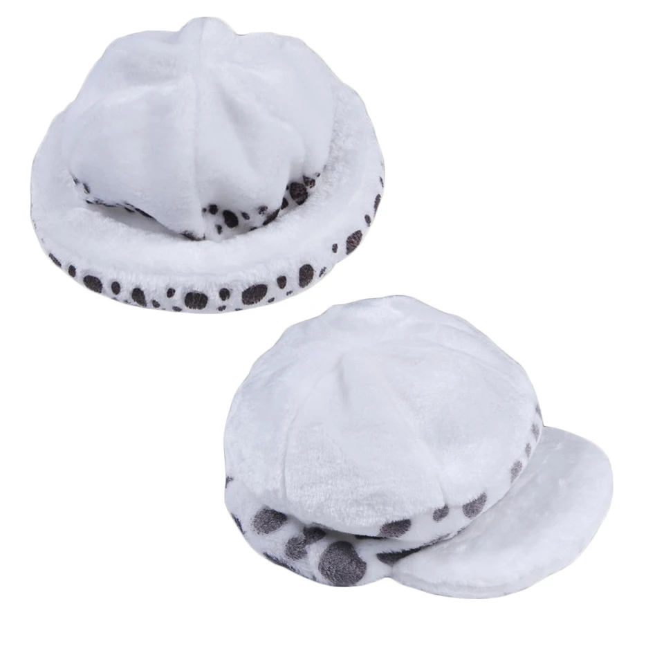 

2Styles Anime One Piece Trafalgar Law Hat Cosplay Costumes White Spot Plush Casual Cap
