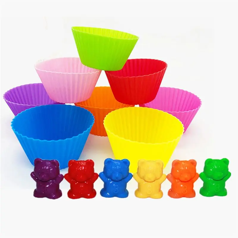 

New Montessori Early Education Baby Toys Rainbow Weight Counting Bears Stacking Cups Color Cognition Sorting Matching Game Toys