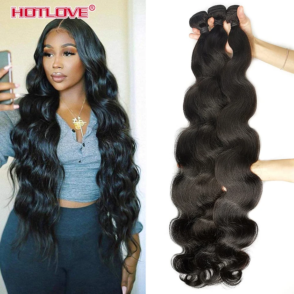 Brazilian Body Wave Wave 3 Bundles With Closure Natural Black Human Hair Weave Bundles With Closure 28 30 inch Remy Hair