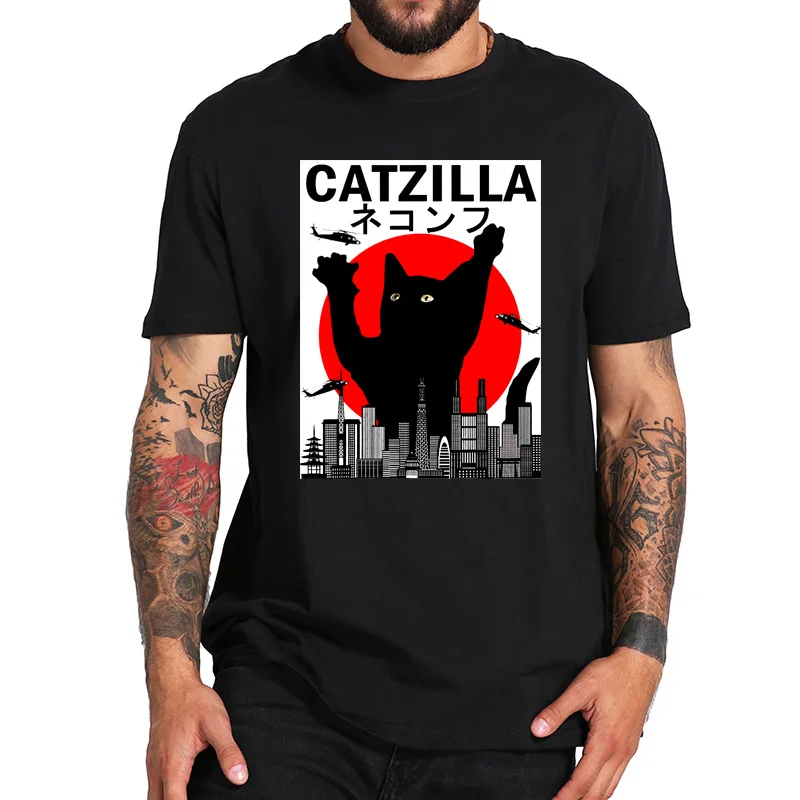 Футболка Catzilla в японском стиле закат кошка винтажный котенок подарок для