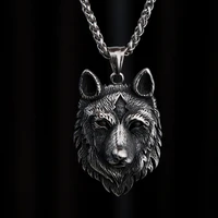 vintage silver color viking wolf head pendant necklace 316l stainless steel norse viking amulet necklace men women gift jewelry