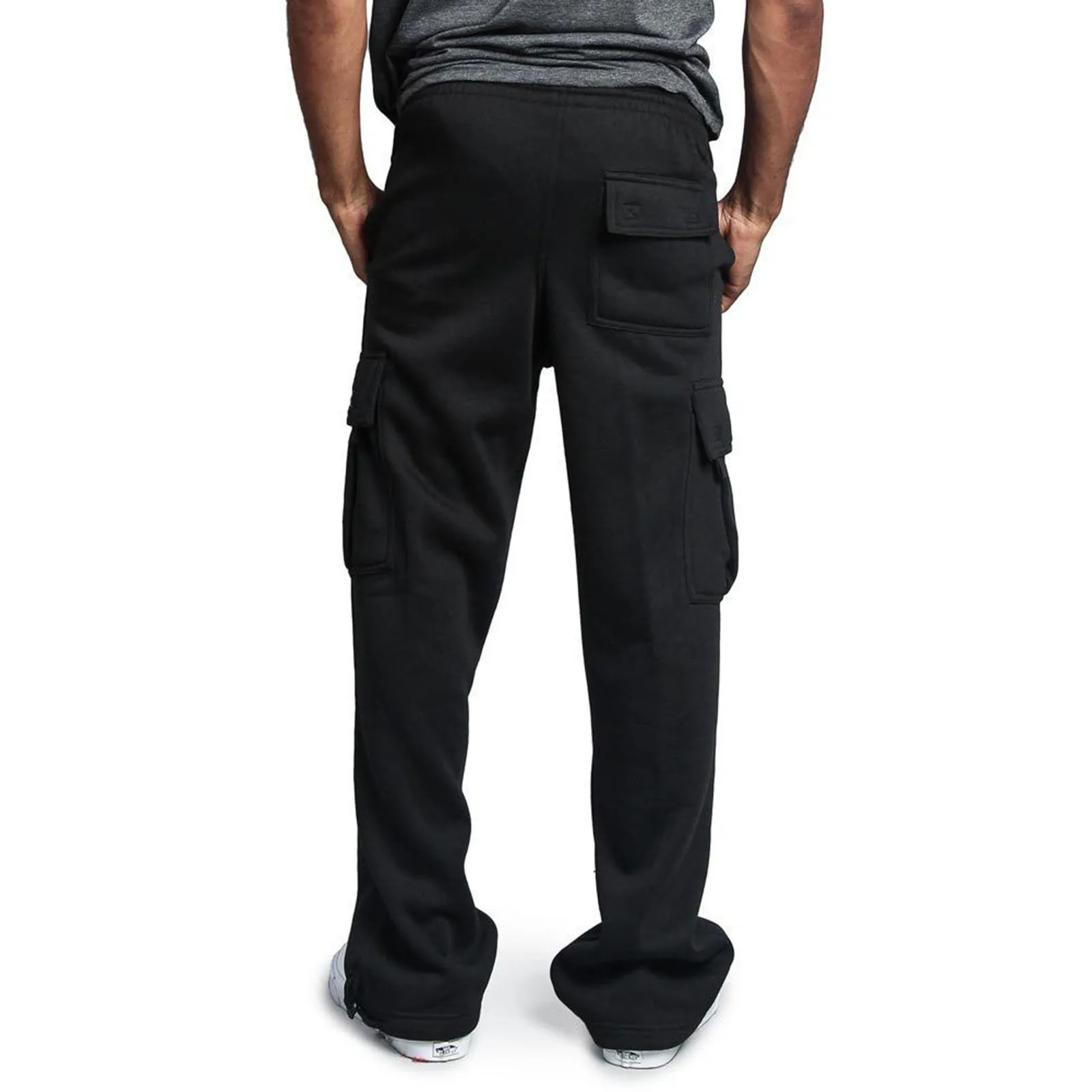 

Men Solid Color Sweatpants Autumn Winter Adults Casual Style Cargo Casual Pants Thickened Enlarged Warm with Pockets Drawstring