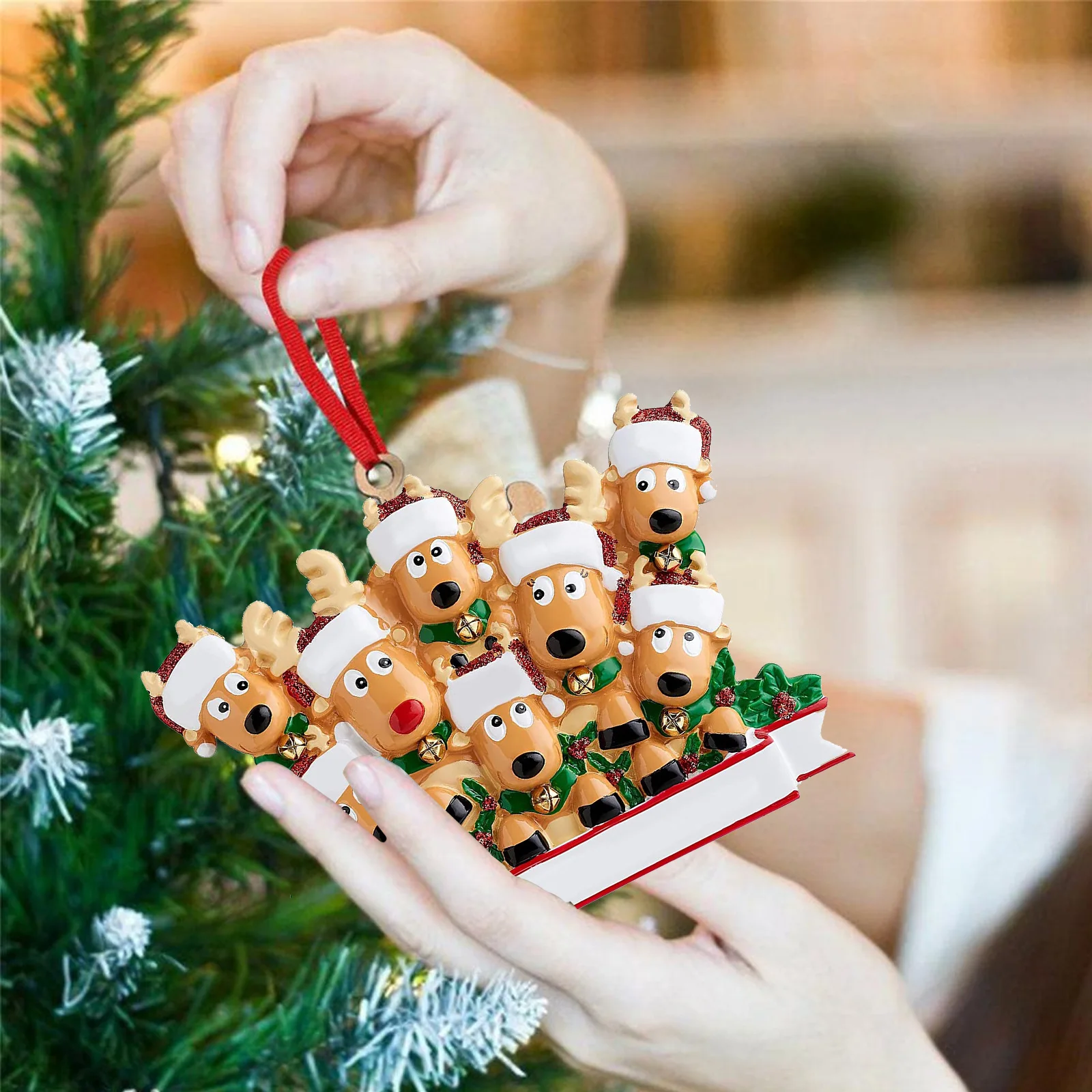 

Personalised Family Reindeer Wooden Christmas Ornaments Xmas Wood Pendants Elk Deer Family New Year Christmas Home Decoration