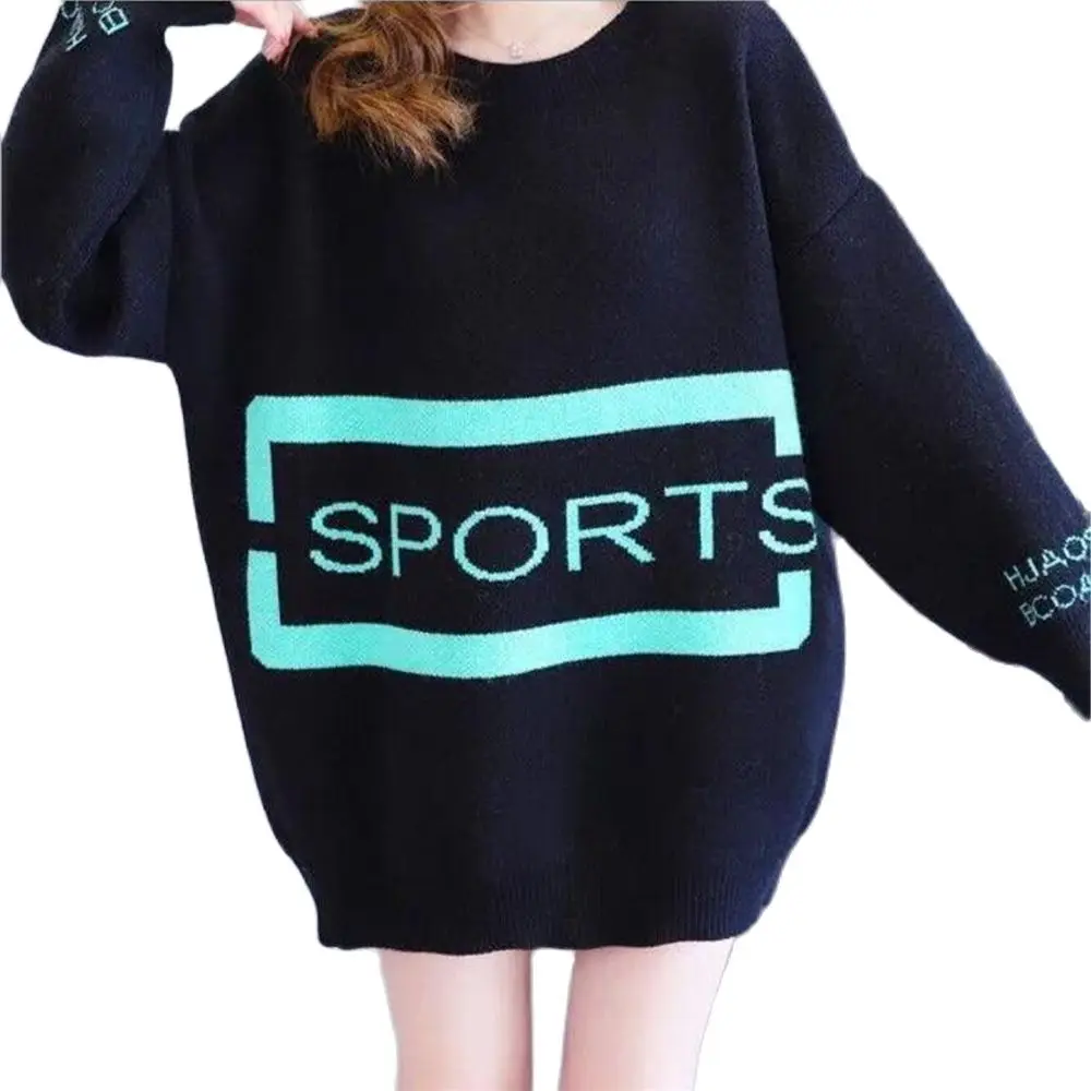 

Новинка Осень-зима 2021 европейские товары M.Y.FANTASY 2021 свитер с круглым вырезом женский модный Свободный пуловер средней длины свитер