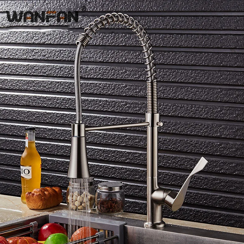 

Kitchen Faucet Brushed Nickel Brass Pull Out Spring Kitchen Sink Faucet Torneira De Cozinha Mixer Tap Rubinetto Cucina N22-137