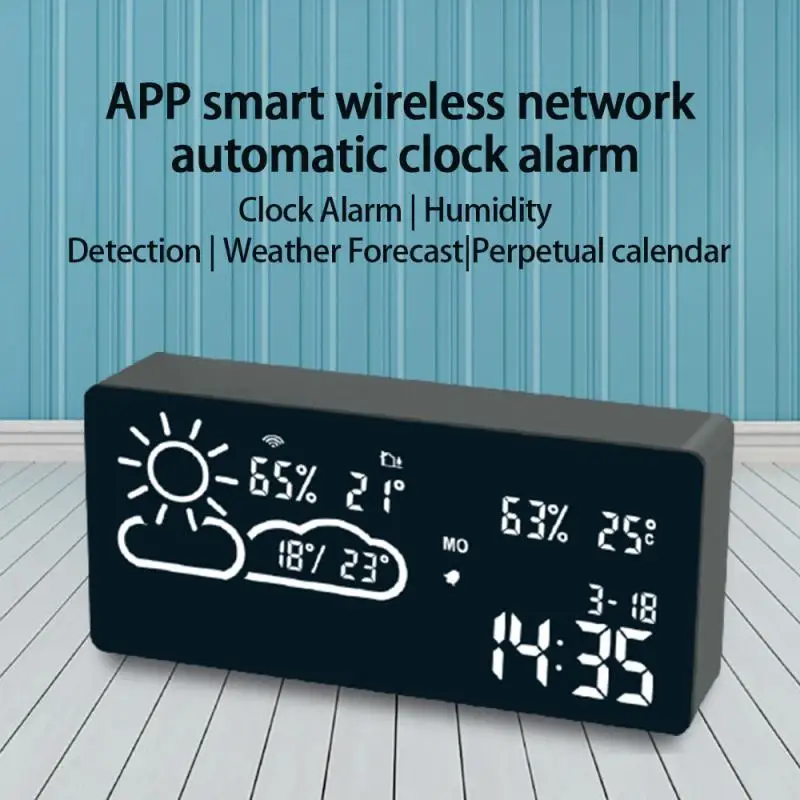 

Weather Station Digital Alarm Clock Weather Thermometer LED Temperature Humidity APP Smart WIFI Forecast Monitor Clock