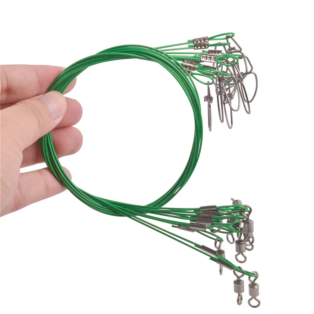 

10Pcs 50cm Steel Wire Leader Fishing Line Leash 150Lbs/68kg With Swivel Anti bite Leader Line Carp Fishing Tackle