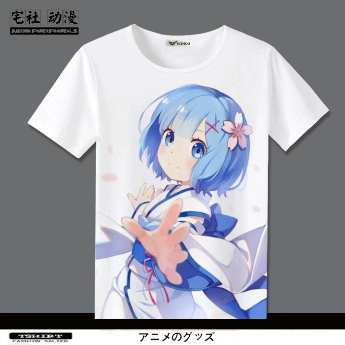 Футболка с рисунком аниме разный мир жизни от царапин Рем Эмили короткими