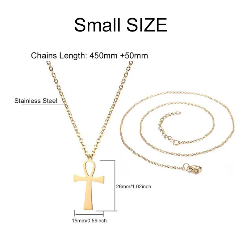 Крест ожерелья из нержавеющей стали Ankh Neckalces для мужчин и женщин Золотой