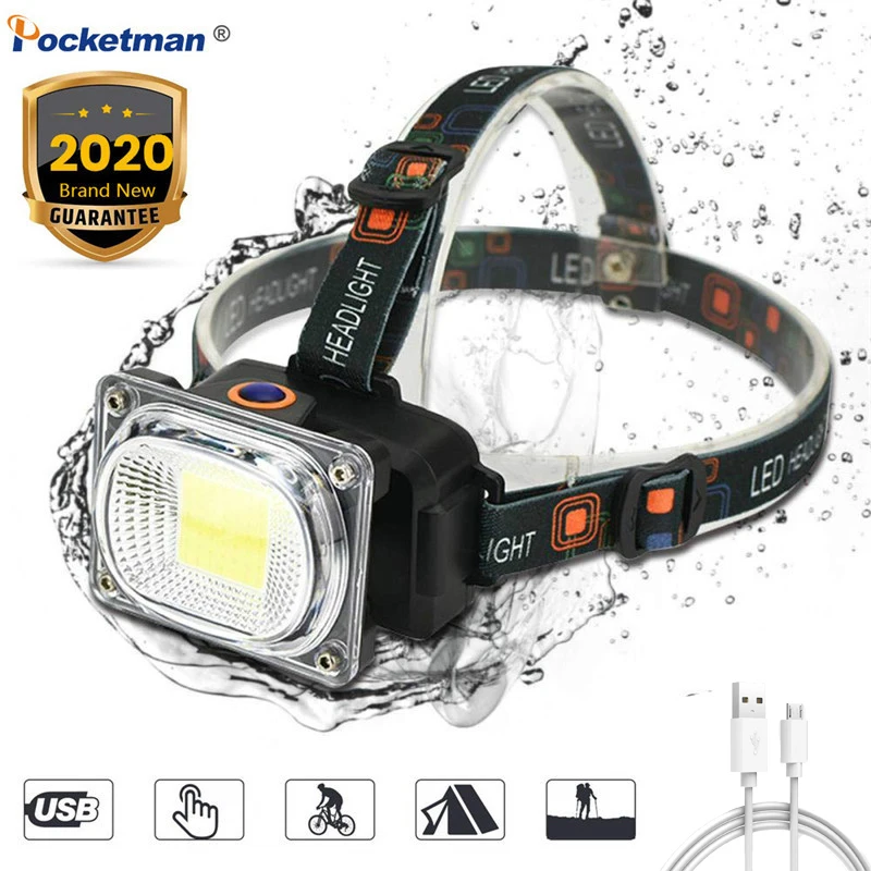 6000лм переносной налобный фонарь Водонепроницаемый прожекторный COB светодиодный