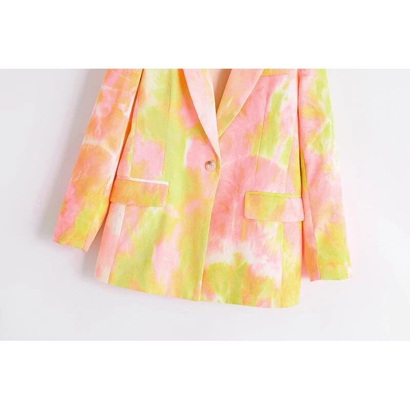 

YOSIBCD Women 2021 Fashion Tie-dye Print Corduroy Blazers Coat Vintage Long Sleeve Pockets Female Outerwear Chic Tops