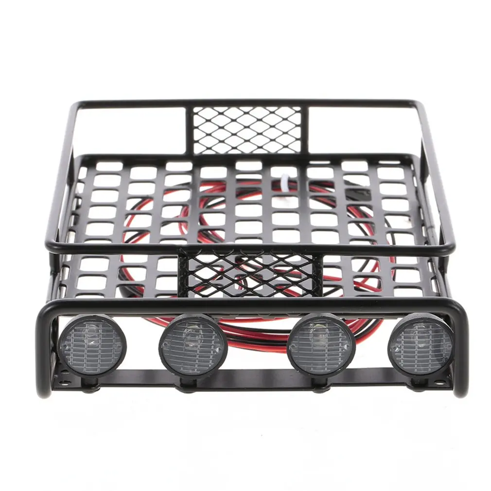 

RC Car Universal Roof Rack Luggage Carrier With 4 Round LED Lights for 1/10 RC Rock Axial SCX10 D90 TRX-4 Model Car Accessories
