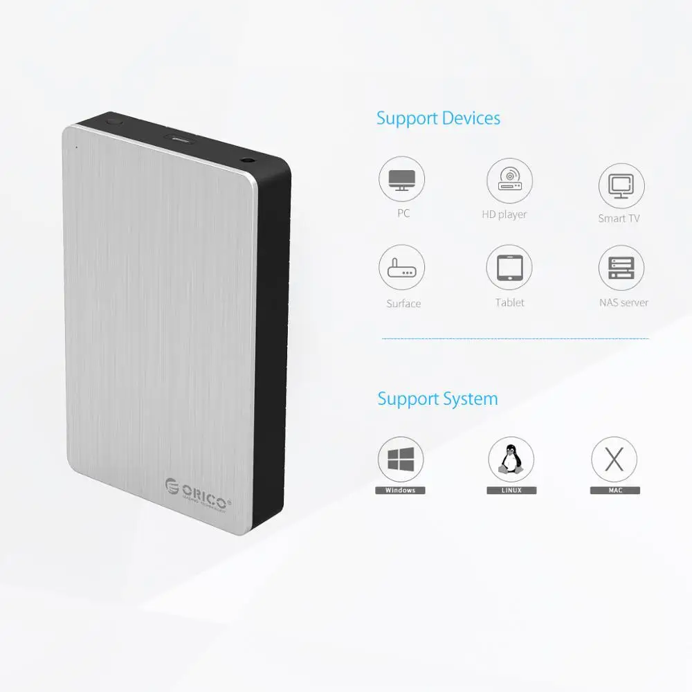 ORICO 3 5 дюйма SATA для USB C внешний жесткий диск корпус type USB3.1HDD чехол алюминиевый 8 ТБ