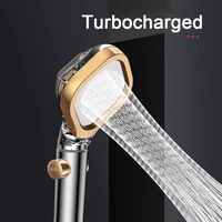 latest turbocharged shower head with stop button high pressure water saving perforated free bracket hose bathroom shower set