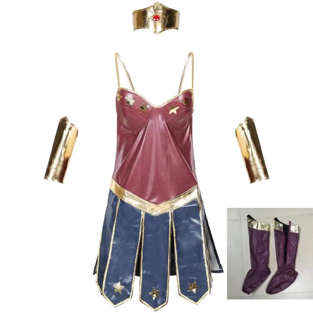 Wonder Woman Cosplay Costume Adult Justice League Super Hero Halloween Party Nightclub Service Sexy Women Dress Diana Costumes - Цвет: 4pcs