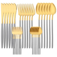 hot new grey gold cutlery set knives cake fork coffee spoon dinnerware flatware 304 stainless steel silverware kitchen tableware