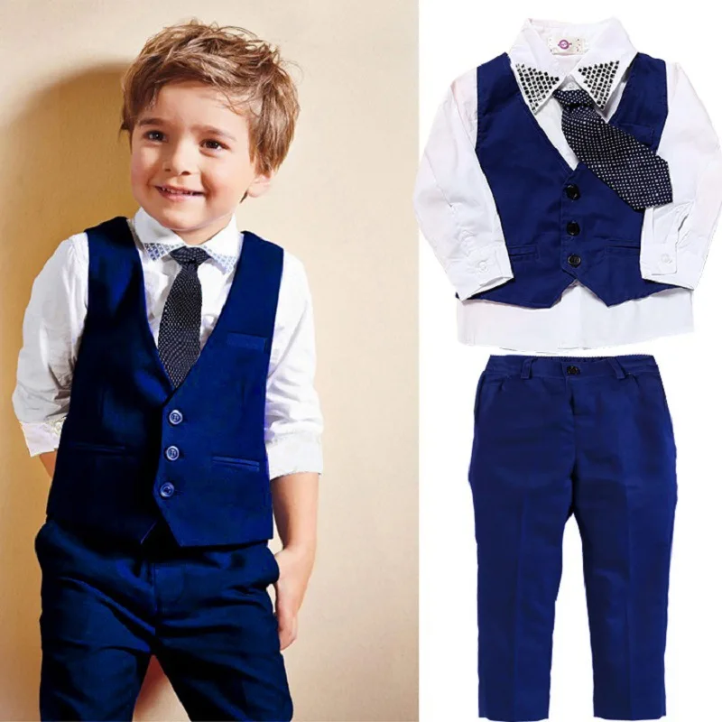 boys suit Spring Autumn fashion Vest + shirt pants tie 4 pcs set kids formal handsome party clothes |