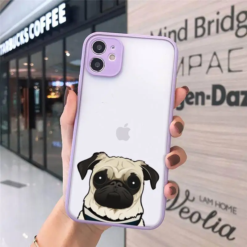 

CARTOON Pug Dog French Bulldog Phone Case Matte Transparent for iPhone 7 8 11 12 s mini pro X XS XR MAX Plus cover funda