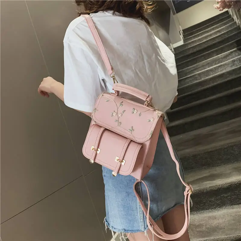 2019 School Backpack Teenage Girls High Quality Leather Women Shoulder Bag Floral Embroidery Design Rucksack | Багаж и сумки
