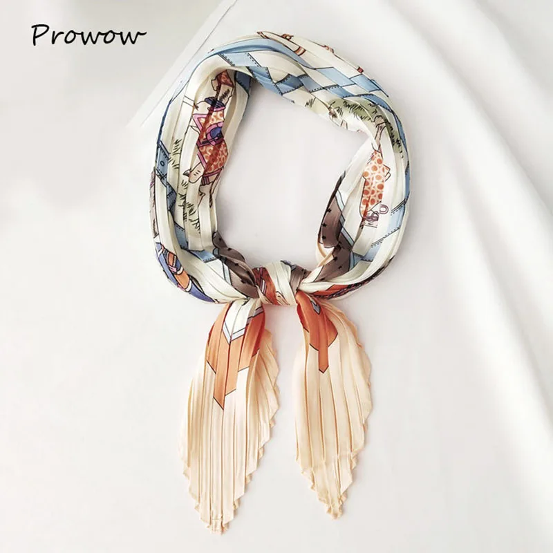 Женская шёлковая бандана в полоску квадратный шарф-платок с морщинами украшение