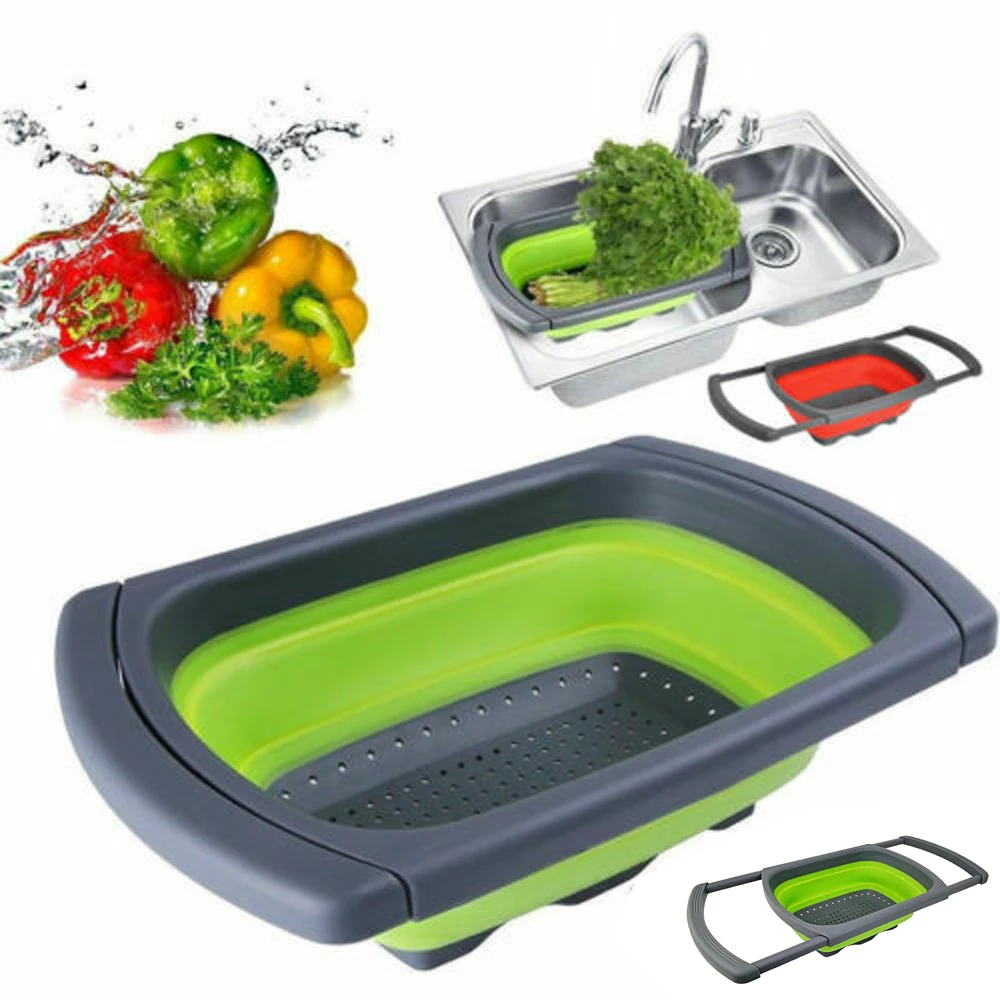 

Kitchen Gadgets Tools Fruit & Vegetable Clean Tools Round Drain Basket Collapsible Colanders Folding Strainer kichen accessories