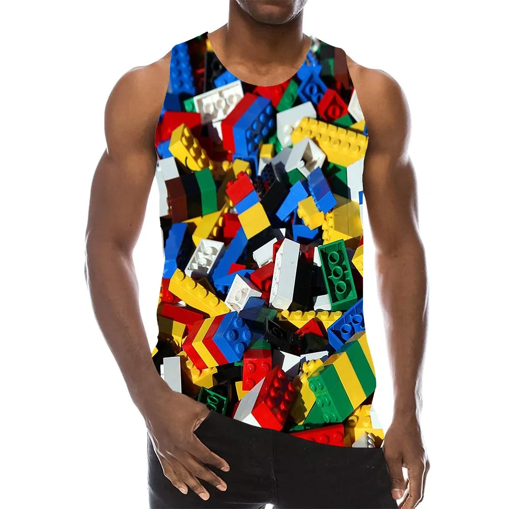 Мужская футболка без рукавов UNEY белая с 3D принтом квадратная майка