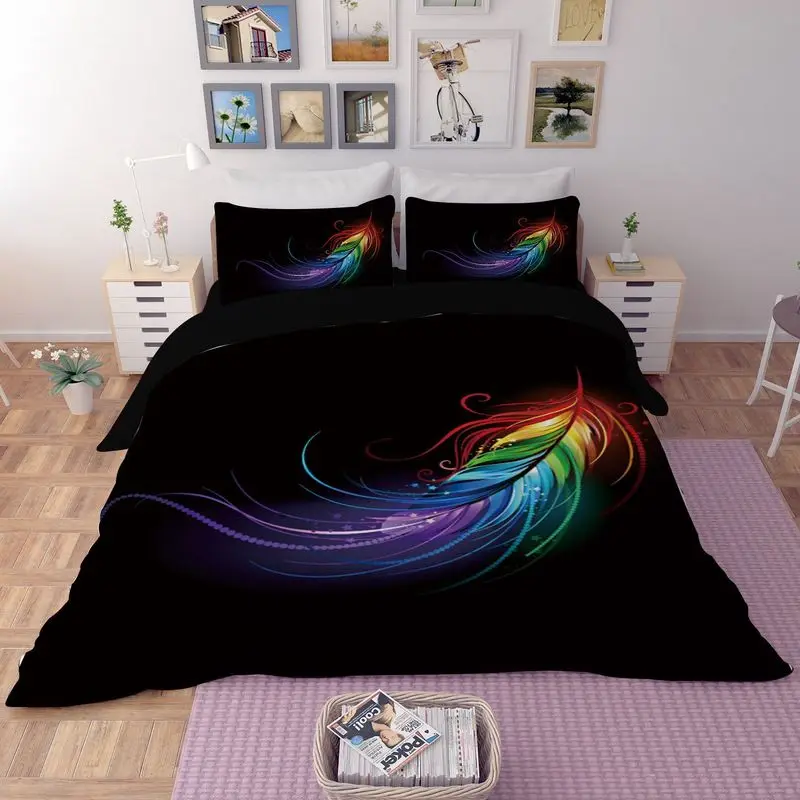 Новые HD 3d Постельные принадлежности Цветной перья черный белый цвет Теннис