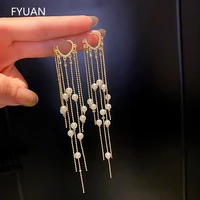 fyuan geometric pearl earrings for women bijoux golden long tassel dangle earrings weddings jewelry