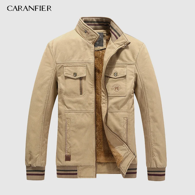 Мужская куртка с флисовой подкладкой CARANFIER теплая хлопковая ветровка на зиму 2019 |