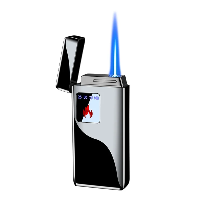 Gas And Electricity Blue Flame Ice Plating  Digital Display Power Touch Sensor Windproof Jet Cigar Torch Lighter images - 6