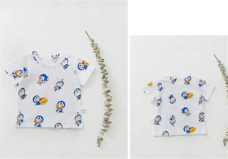 KIKIKIDS/Летняя футболка с героями мультфильмов для малышей Топы с короткими рукавами для маленьких мальчиков и девочек, Doraemon, Детская летняя одежда в Корейском стиле футболки с героями мультфильмов