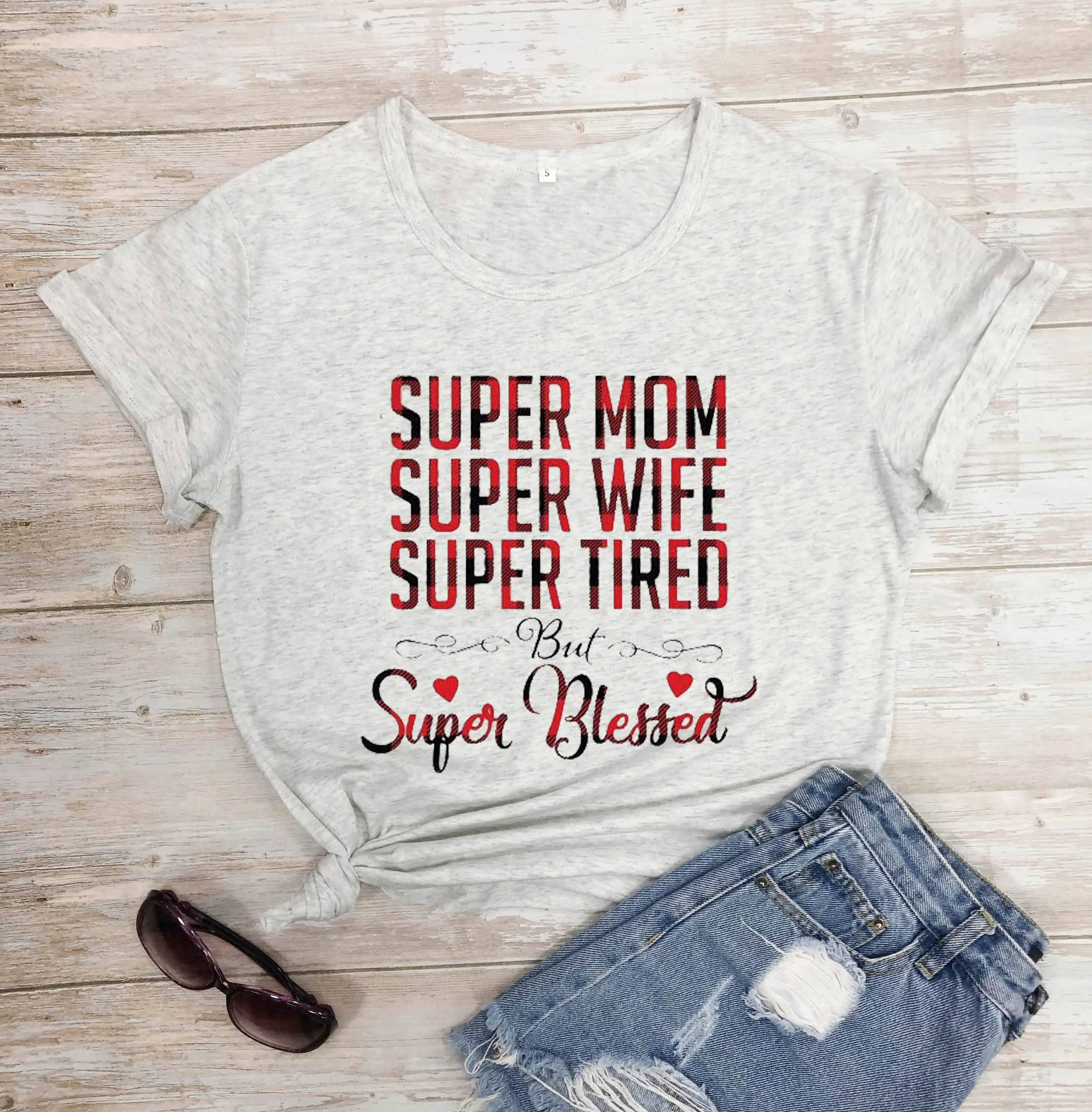 

Super Mom Super Wife Super Tired T-Shirt women fashion pure cotton casual mother days gift grunge tumblr young hipster tees tops