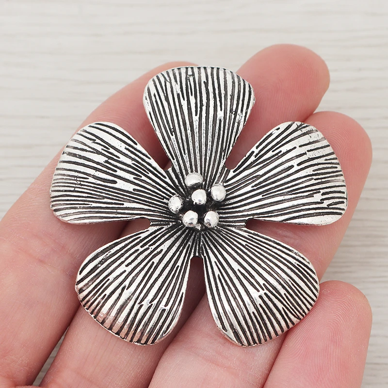 3 x тибетские серебряные большие пять лепестков цветок Подвески для изготовление