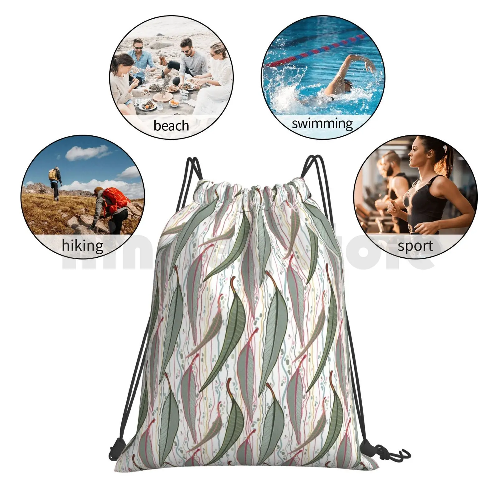 

Bush Eucalyptus Leaves Backpack Drawstring Bags Gym Bag Waterproof Eucalyptus Gum Gumleaves Leaf Natural Contemporary
