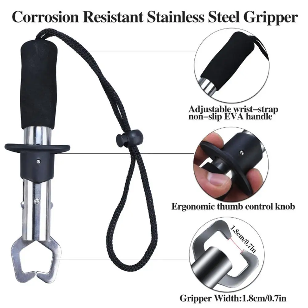 Набор инструментов для рыбалки: кусачки, ножницы, зажим для рыбы, мультифункциональная зажимная приманка, клипса для аксессуаров и захватчик.