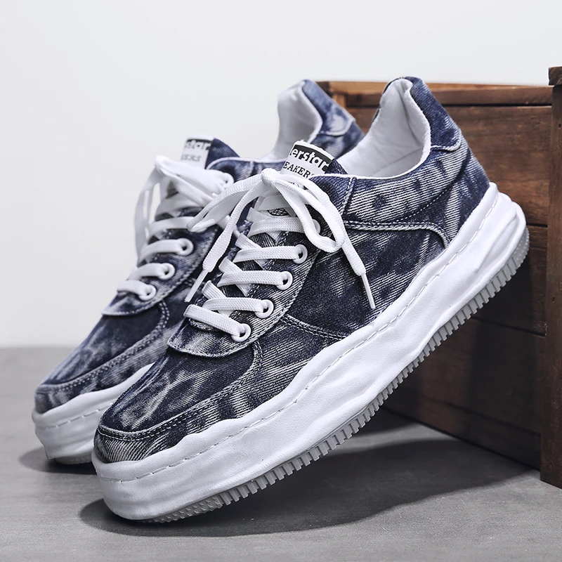 

Autumn 2021 Denim Canvas Men Footwear Black Casual Brand Shoes For Mens Thick Bottom Men Vulcanized Shoes Popular Walking Shoes