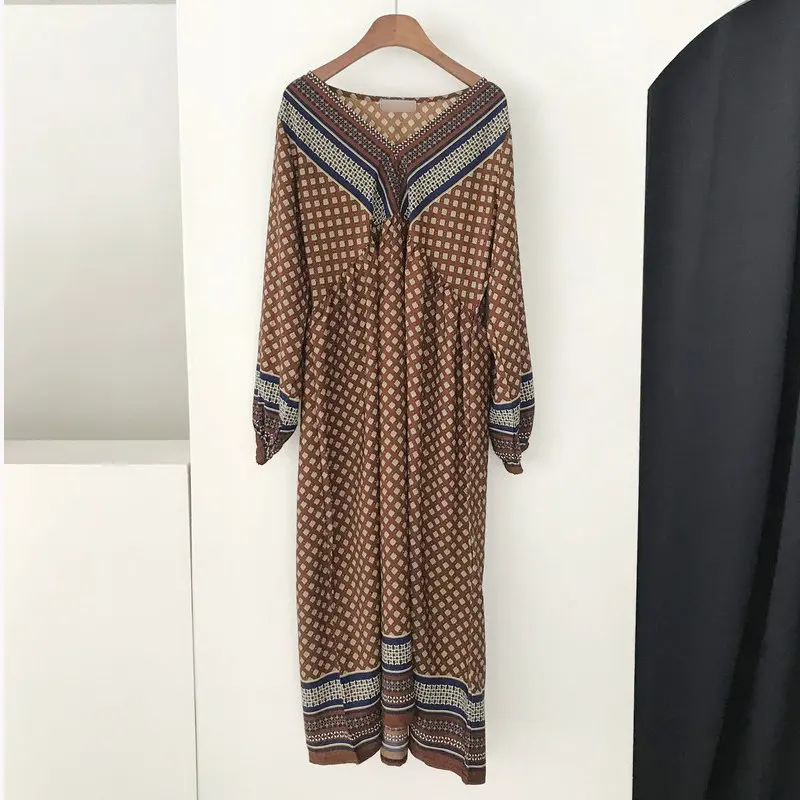 Женские свободные платья HziriP повседневные длинные в стиле ретро с цветочным