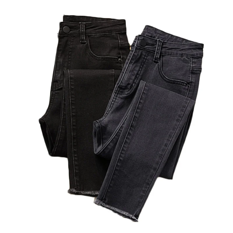 

Женские джинсы большого размера, новинка весны-лета, облегающие эластичные джинсы, черные брюки-карандаш с высокой талией, женские повседне...