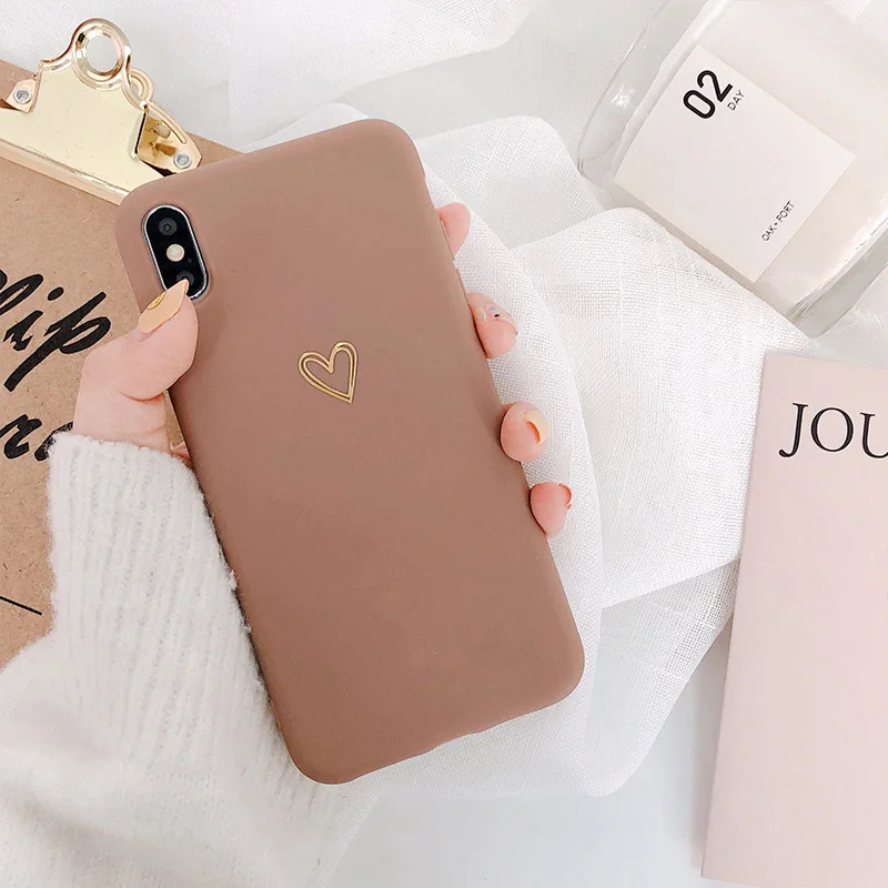 VZD простой сплошной I Love U iphone 11 Pro X 7 Чехол для iphone Xs Max Xr женский анти-осень телефон 6S Tpu мягкий чехол 8 7plus задняя крышка - Цвет: Brown LOVE