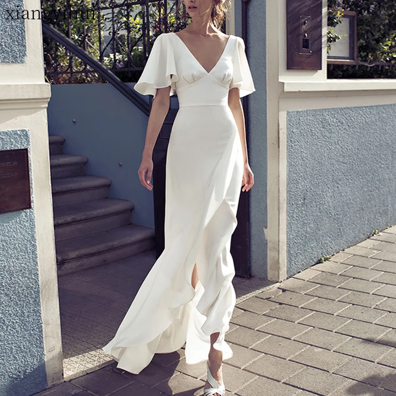 Вечерние платья из белого атласа женское облегающее летнее пляжное платье с