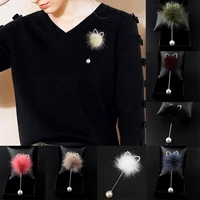 women brooch retro romantic rabbit ear hairball corsage coat decoration for girls brooches with stones cute accessories