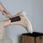 Зимние кожаные ботинки челси 2021, женские ботинки с резьбой, ботильоны с круглым носком, Стрейчевые ботинки, женская обувь