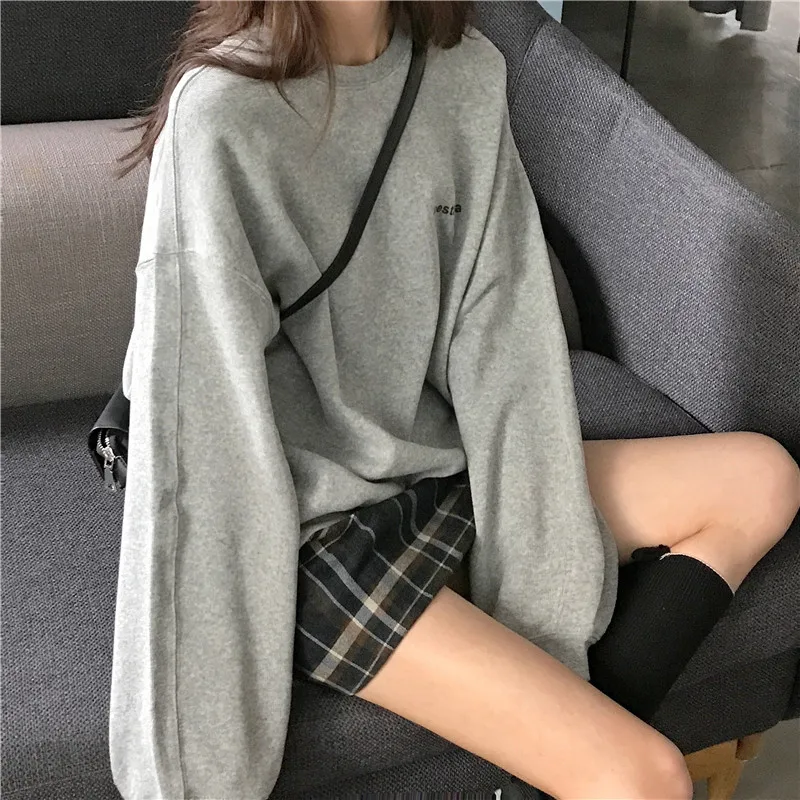 

spring autumn Kpop Letters oversized Hoodie Fashion Korean Thin crewneck Sweatshirts Cool Gray Hoodies Women clothes streetwear