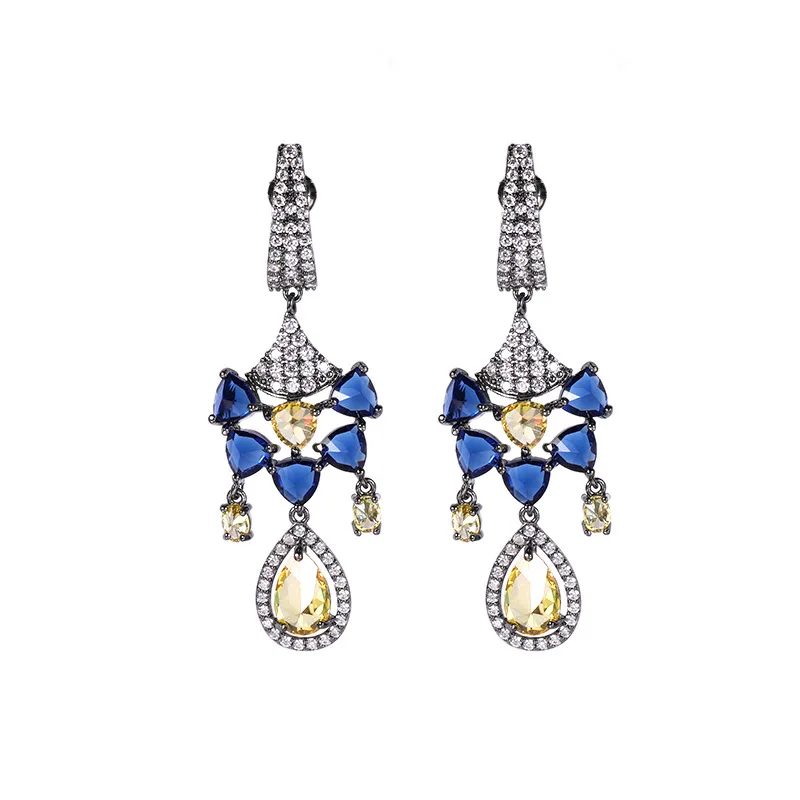 

Fashion Retro Palace Style Earrings Female Color Zircon Inlaid Korean New Long Bohemian Drop Earrings