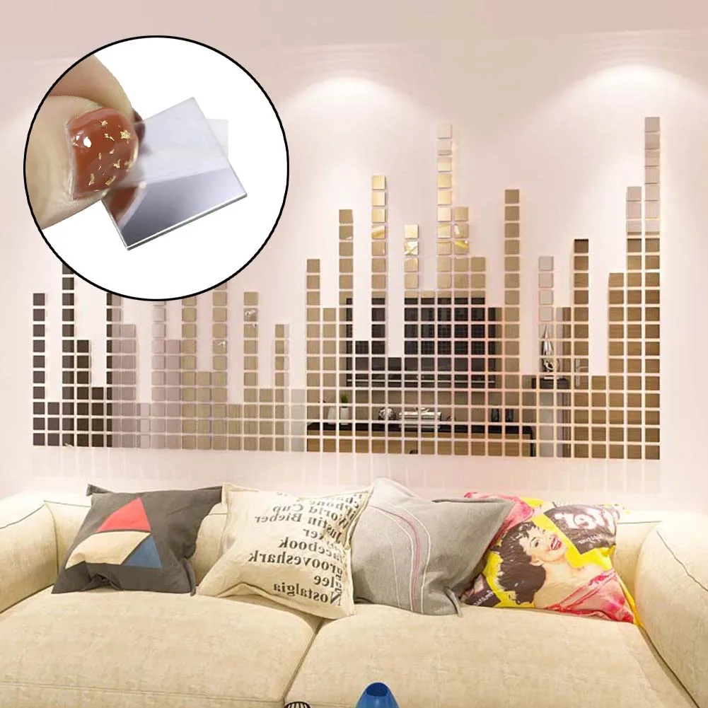 20 шт. квадратная акриловая Зеркальная Наклейка DIY 3D настенная наклейка ТВ Фоновые