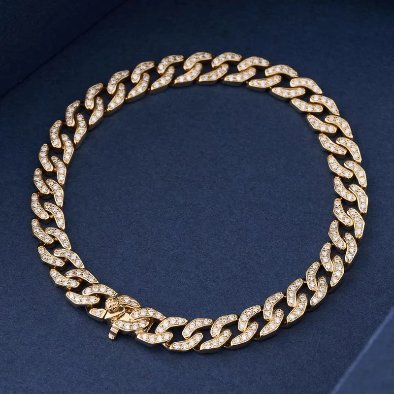 Браслет из кубинской цепи с ледяным муассанитом 18k au750|Гибкие и жесткие браслеты| |