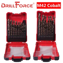DRILLFORCE – jeu de forets en Cobalt M42, 19/25 pièces, pour métal trempé et acier inoxydable, accessoires d'outils électriques