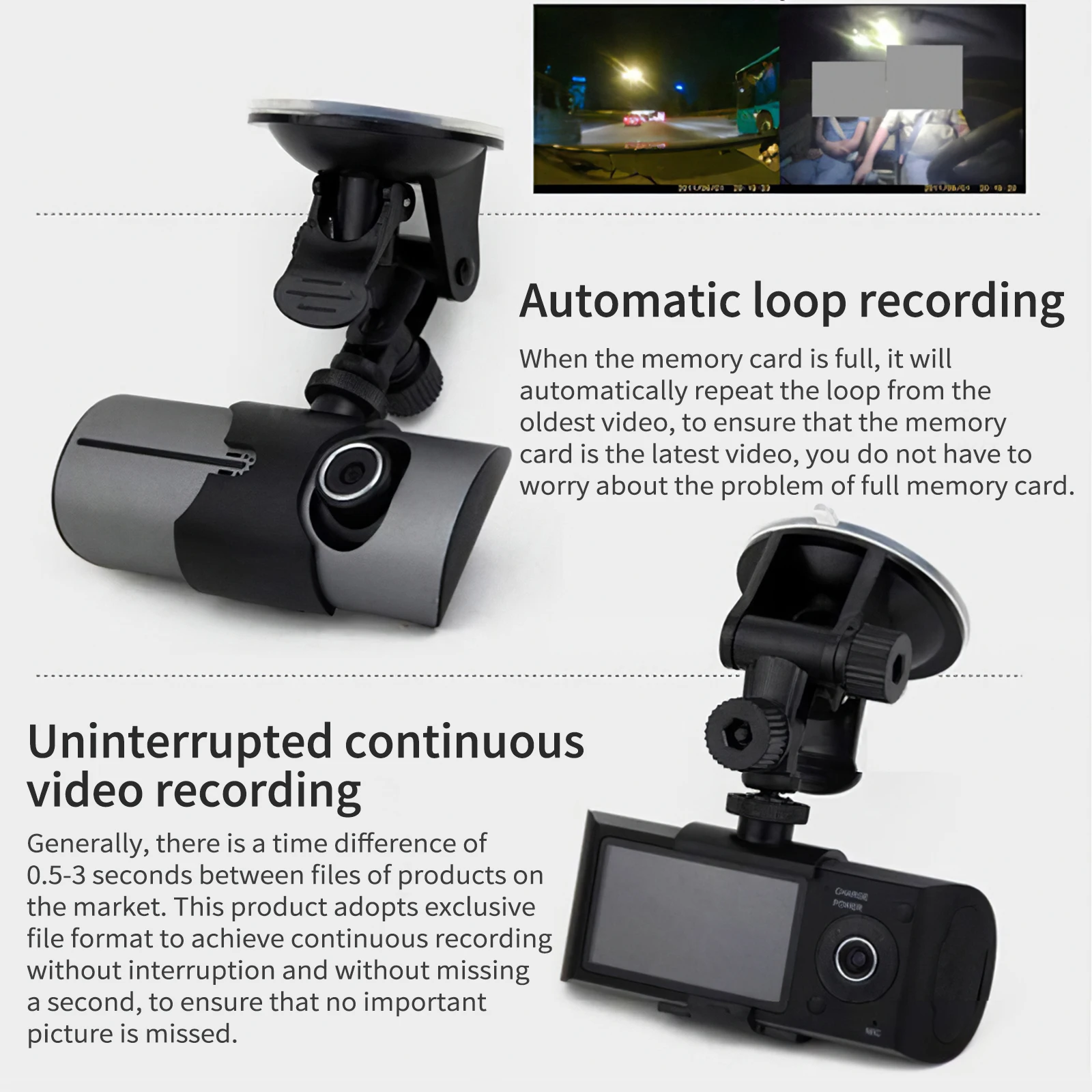 

1pc 1920*1080P High Quality GPS Driving Recorder Easy Installation Adjustable Gravity Dual-Camera Sensor Driving Double Camera