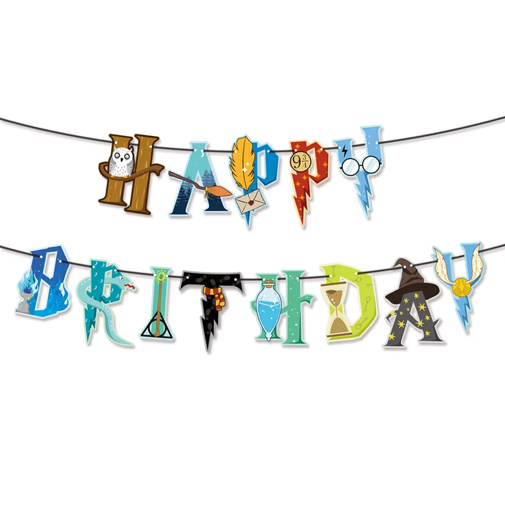 

Harried Happy Birthday Banners Potter Theme Party Banner Magic Child Birthday Wedding Wall Party Decoration Supplies Baby Shower